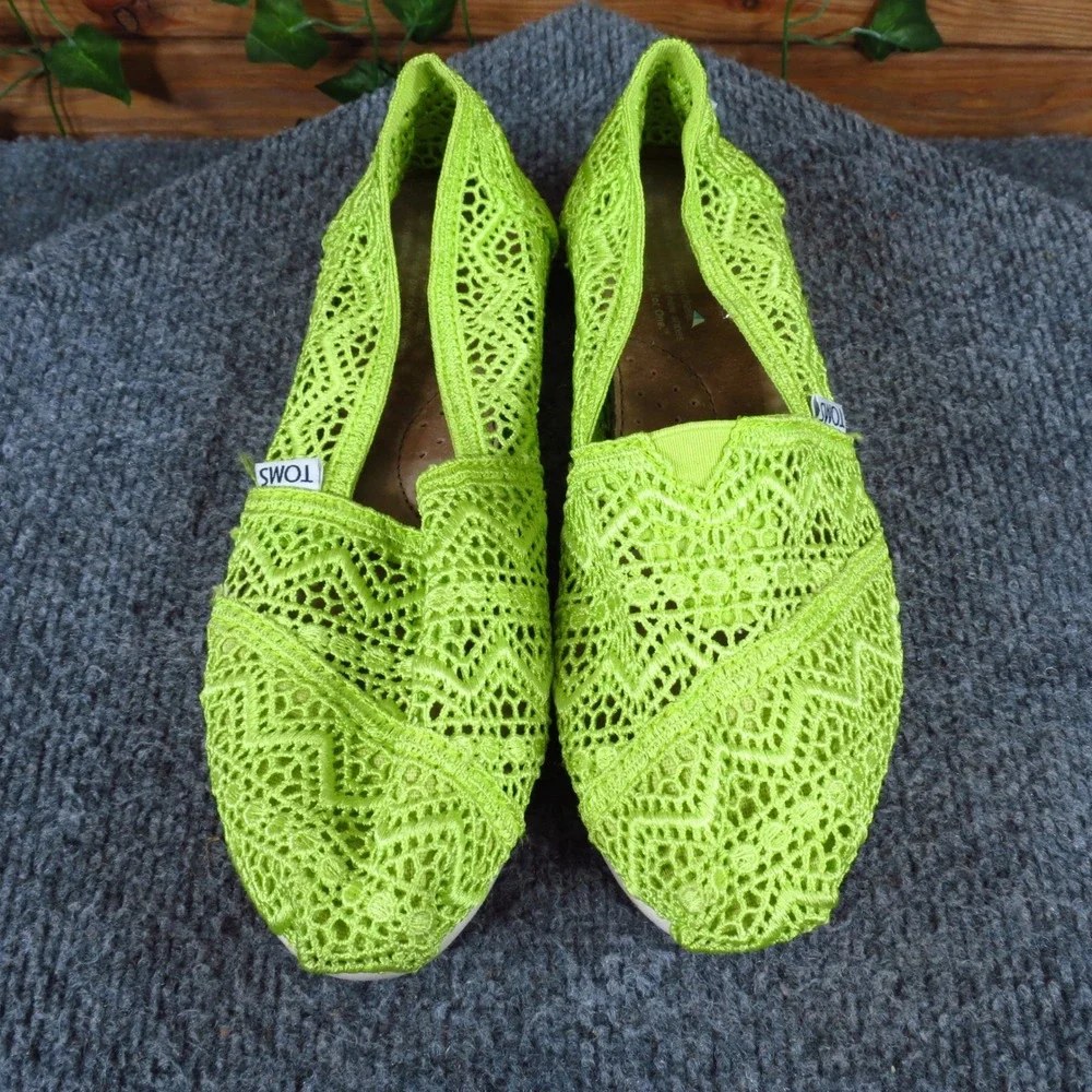 TOMS Alpargata Women Moroccan Crochet Slip On Shoe Size 7 Summer Lime Green
